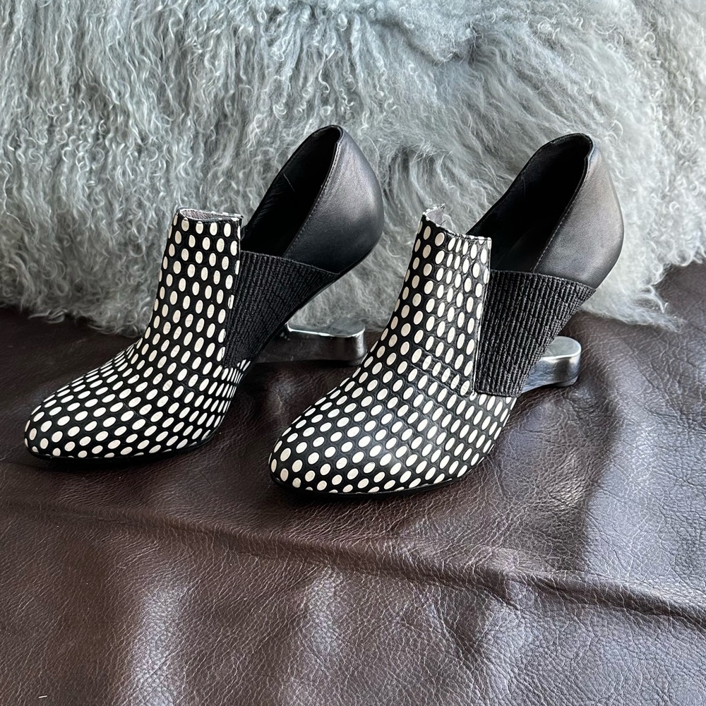 United Nude Black and White Heeled Boots with Polka Dot Design